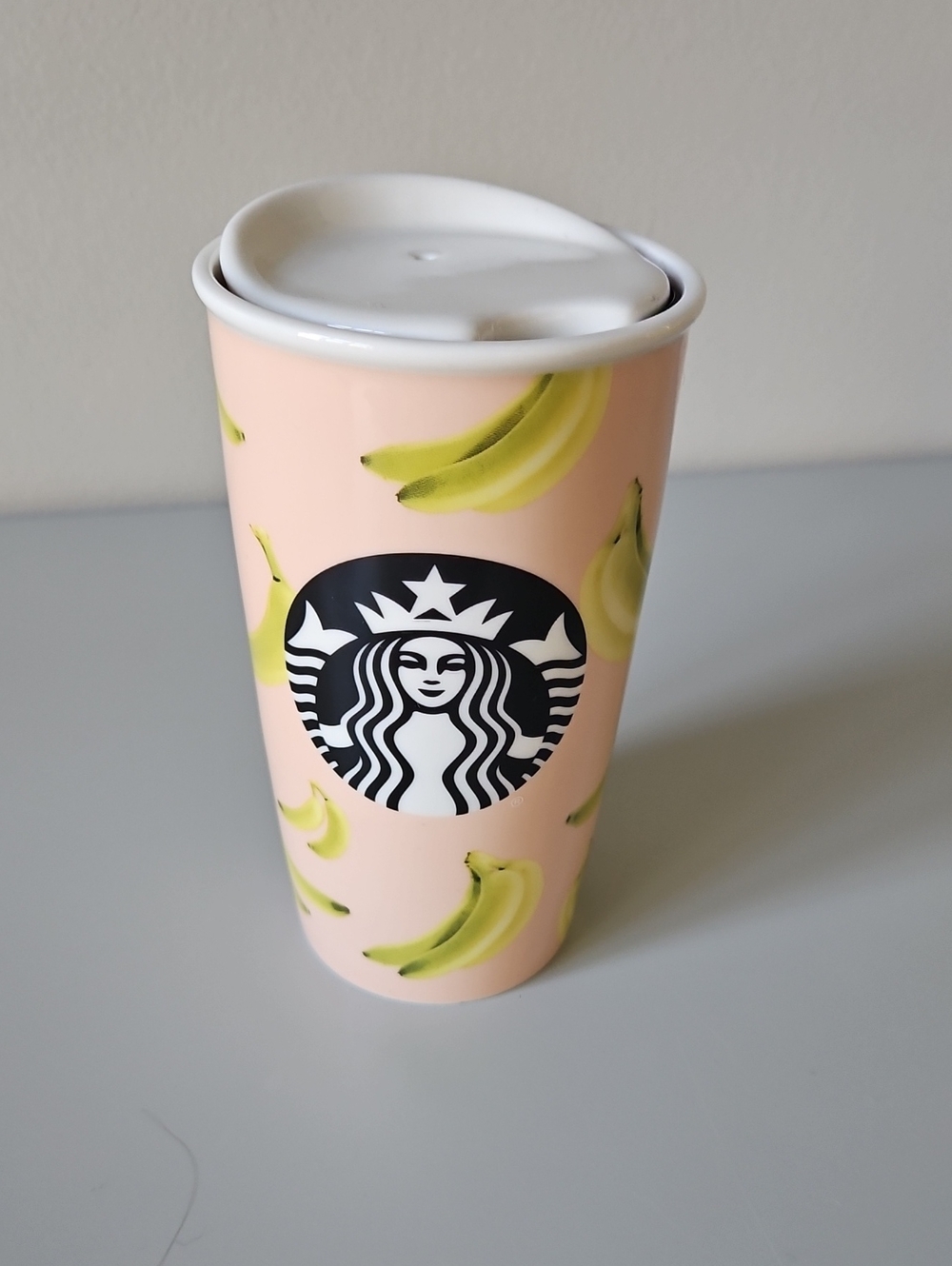 Starbucks 2015 Banana Mermaid Logo Ceramic Travel Tumbler Mug w\Lid
